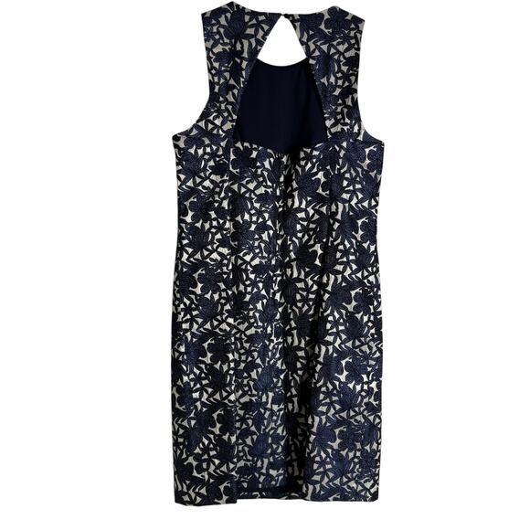 Kay Unger Navy Floral Jacquard Sleeveless Sheath Cocktail Dress Size 16 - Picture 8 of 9